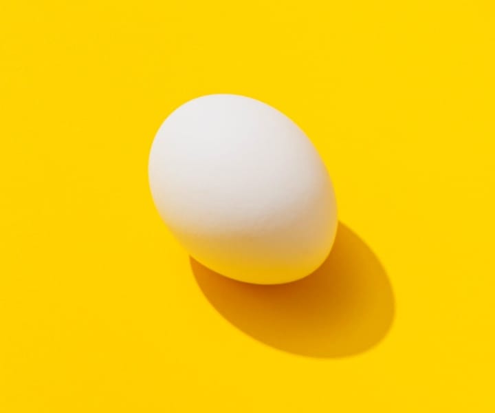 White egg against bright yellow backdrop